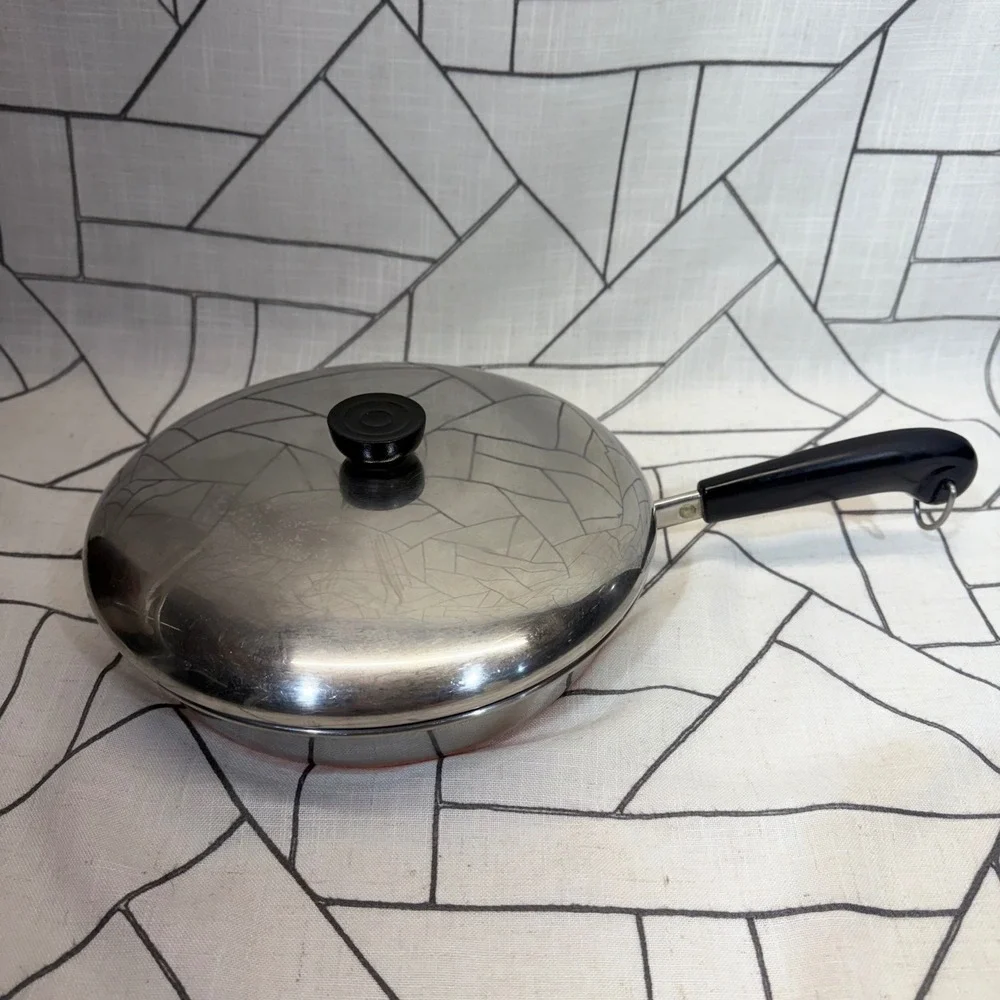 Revere Ware Skillet 10 Inch Copper Bottom Stainless Steel Frying Pan with Lid